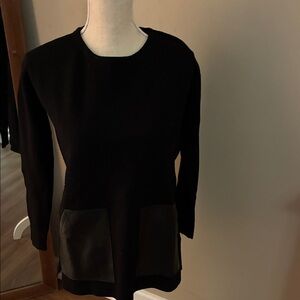 J. Crew Classic Black Crew Neck Sweater with leather  Pockets